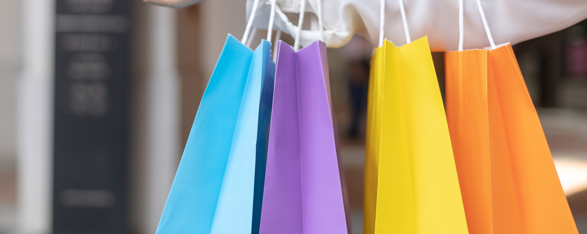 Shop & Dine colorful paper shopping bags